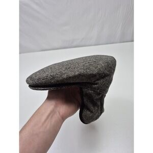 Scala Hat Flat Cap Fitted Mens L Gray Herringbone Tweed Lined Italy MW707-GREY3